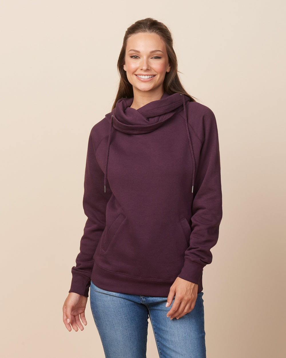 Ladies Funnel Neck Hooded Sweatshirt
