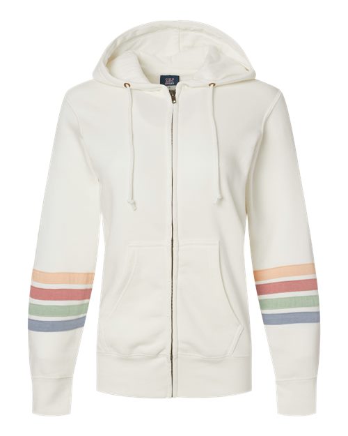 Ladies Striped Sleeves Full-Zip Hooded Sweatshirt