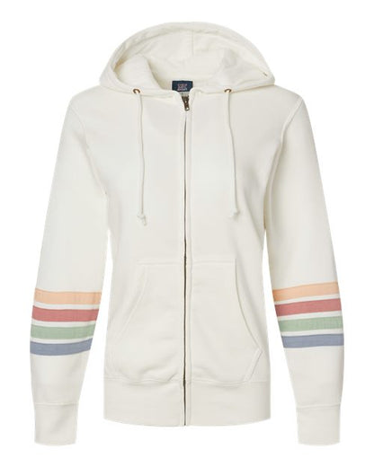 Ladies Striped Sleeves Full-Zip Hooded Sweatshirt