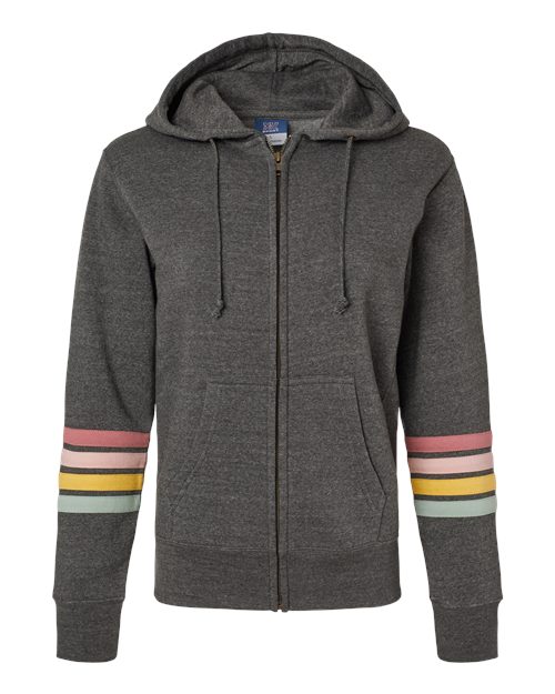 Ladies Striped Sleeves Full-Zip Hooded Sweatshirt