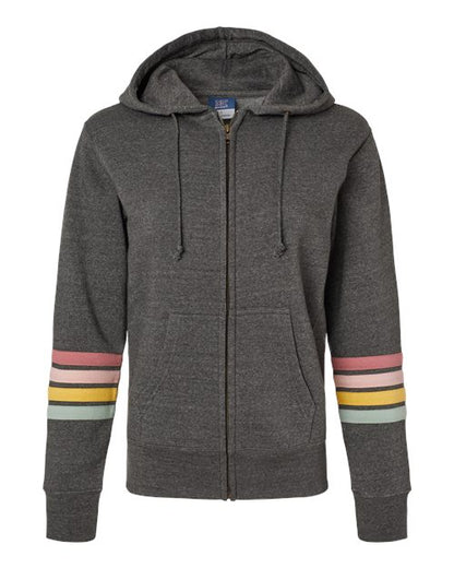 Ladies Striped Sleeves Full-Zip Hooded Sweatshirt
