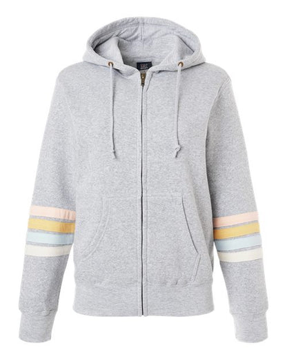 Ladies Striped Sleeves Full-Zip Hooded Sweatshirt