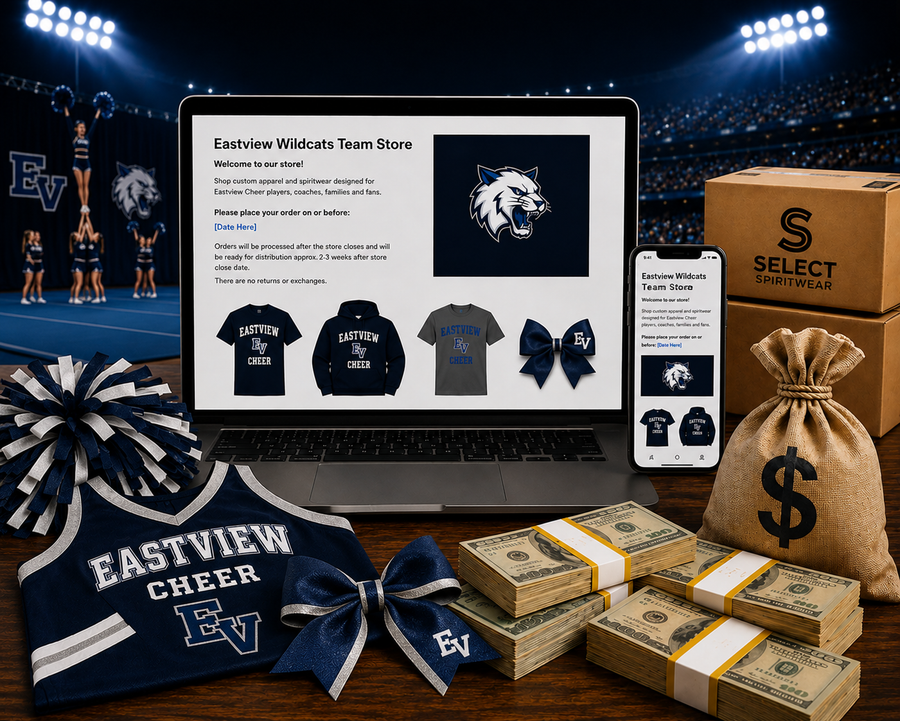 Cheerleading team fundraising with custom apparel