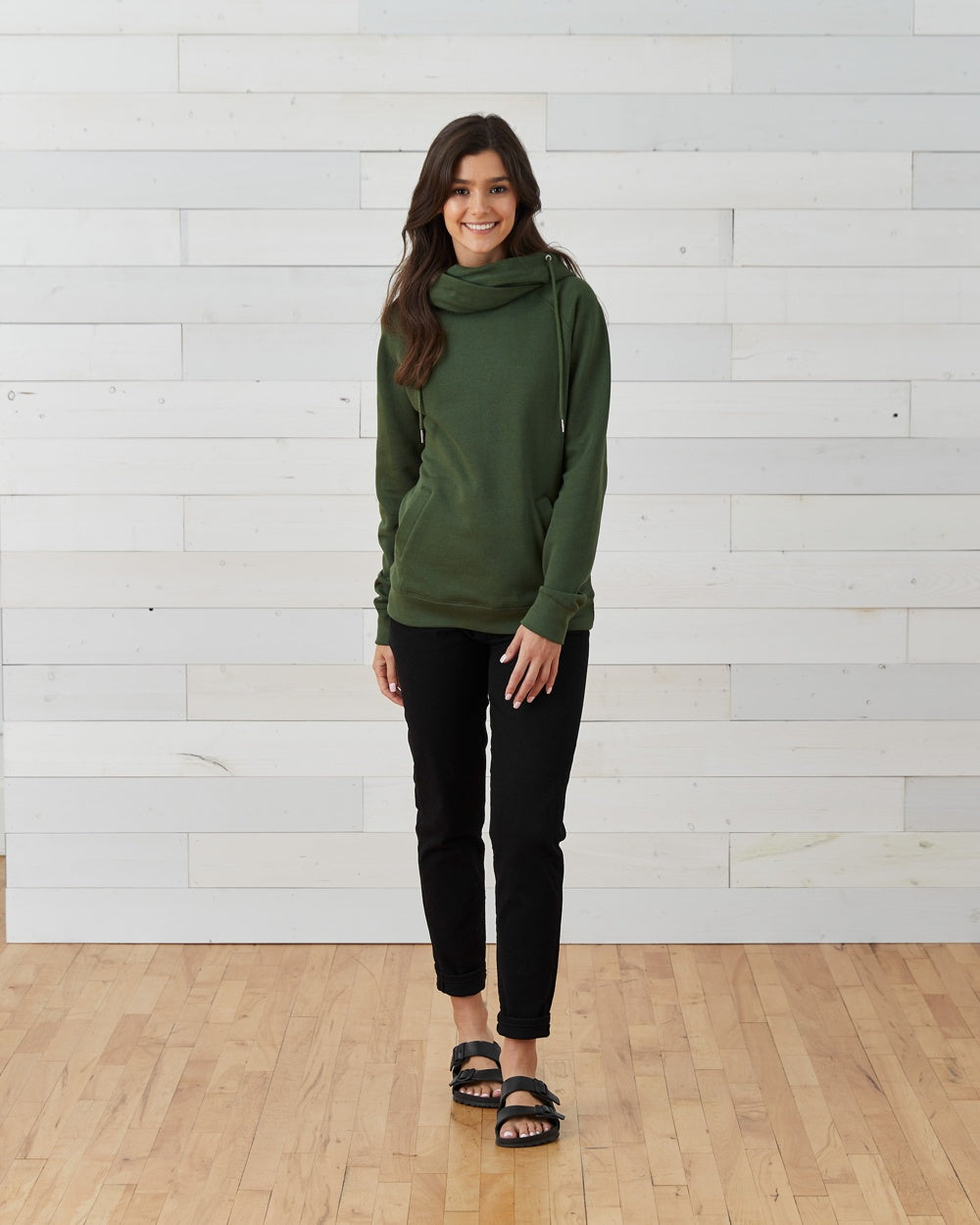 Ladies Funnel Neck Hooded Sweatshirt