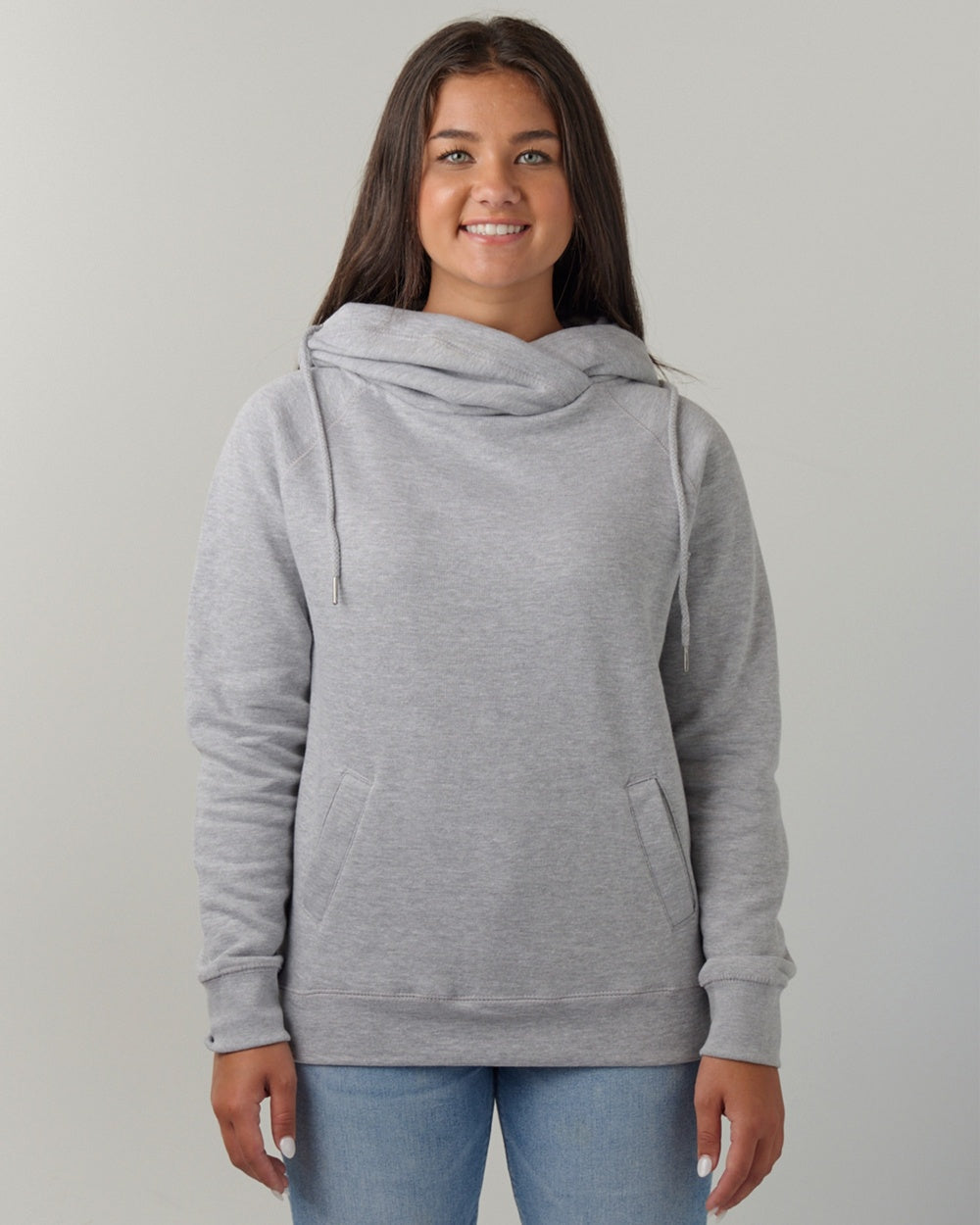 Ladies Funnel Neck Hooded Sweatshirt