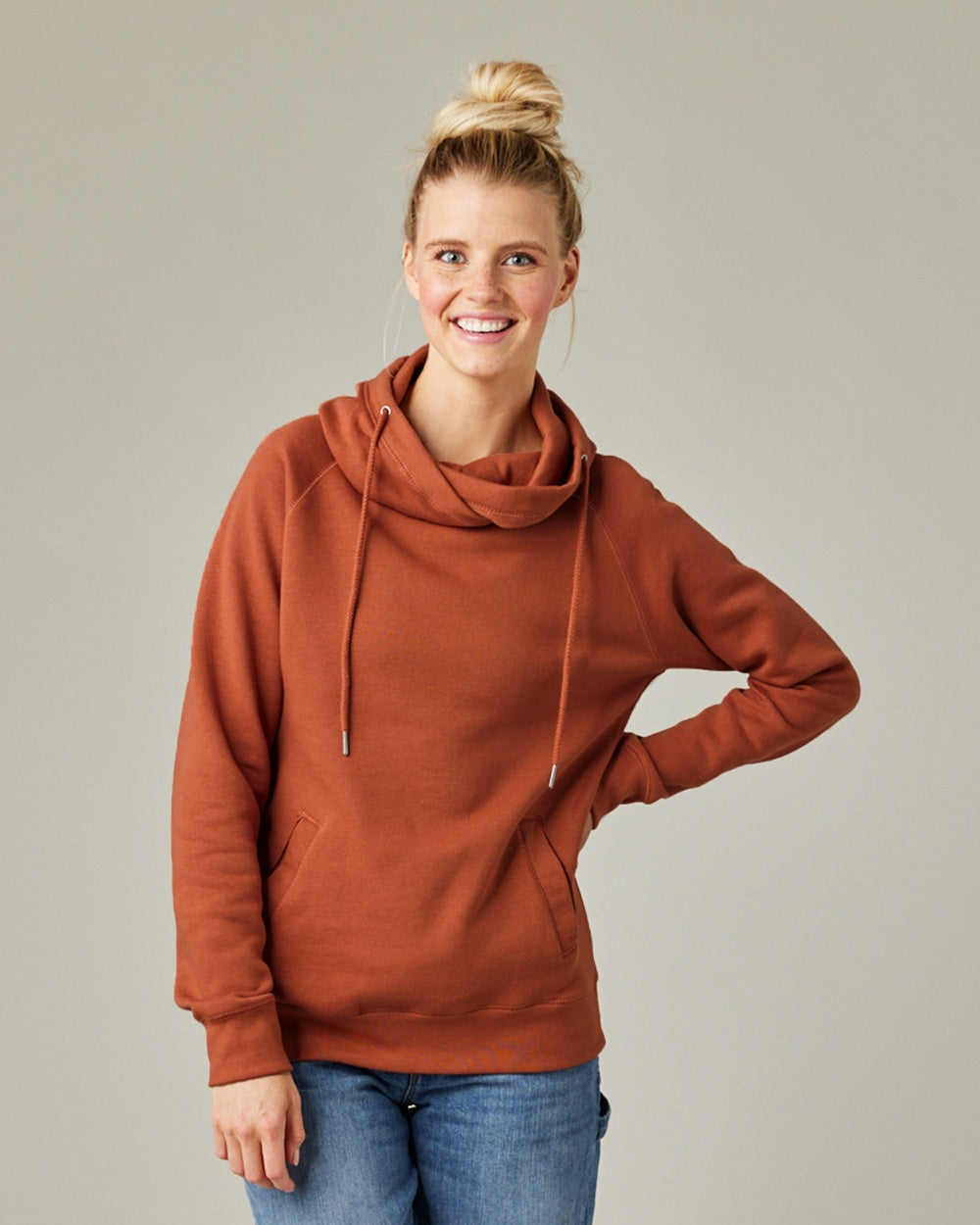 Ladies Funnel Neck Hooded Sweatshirt