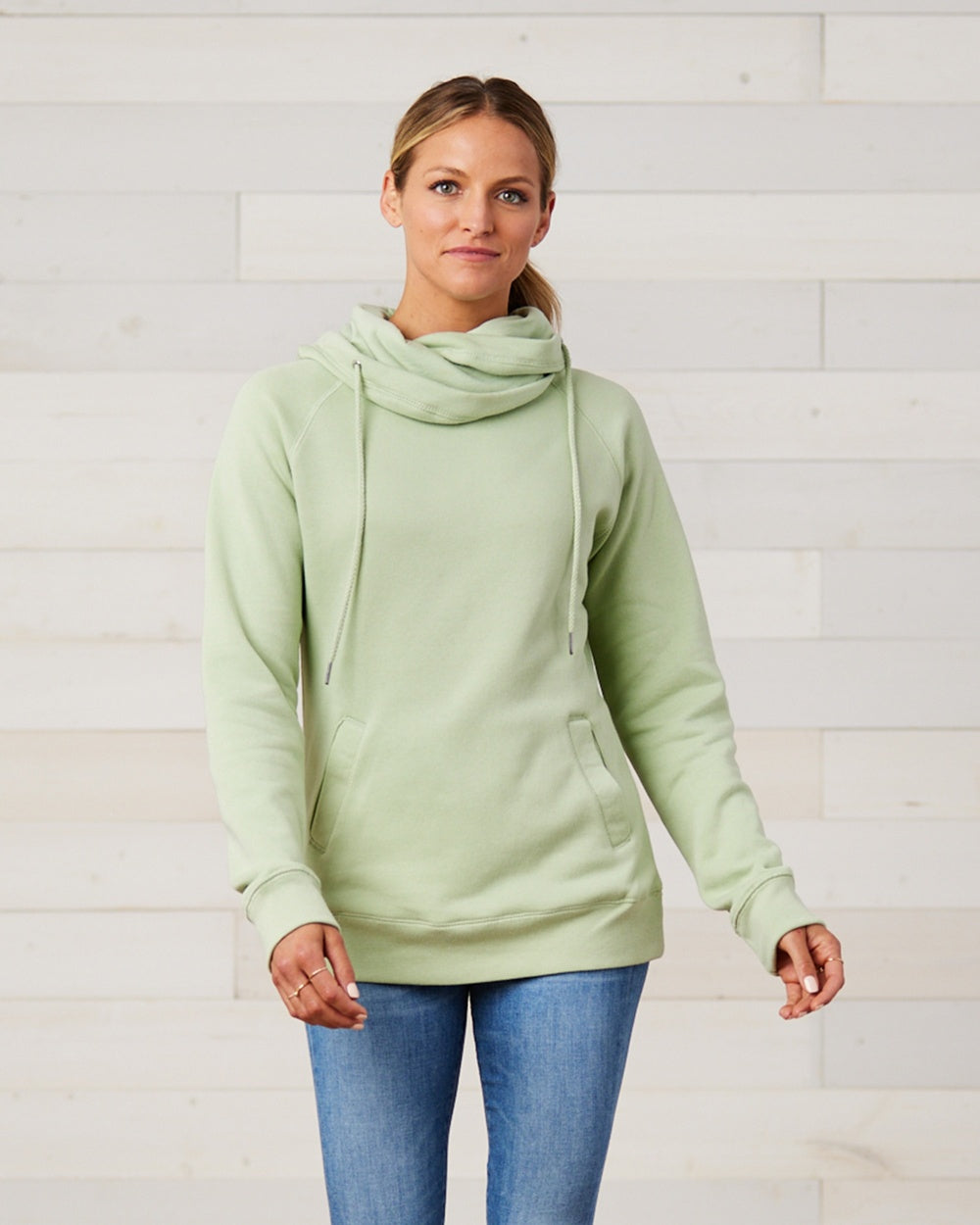 Ladies Funnel Neck Hooded Sweatshirt