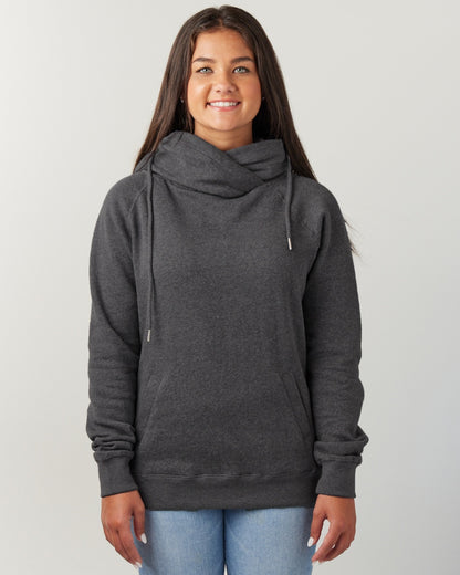 Ladies Funnel Neck Hooded Sweatshirt