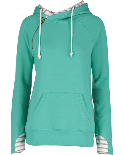 Ladies Stripe Double Hooded Sweatshirt