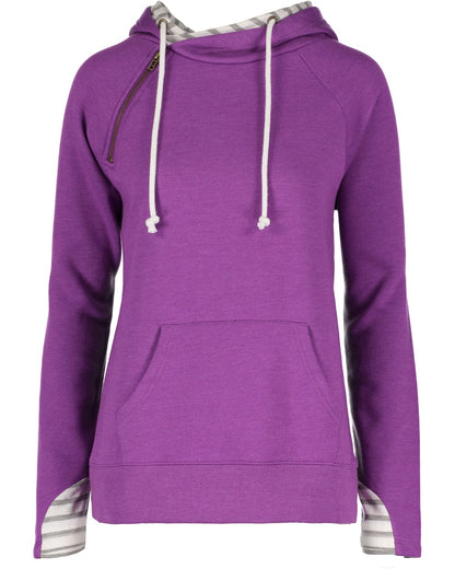 Ladies Stripe Double Hooded Sweatshirt