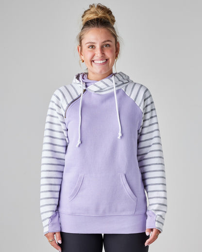 Ladies Stripe Double Hooded Sweatshirt