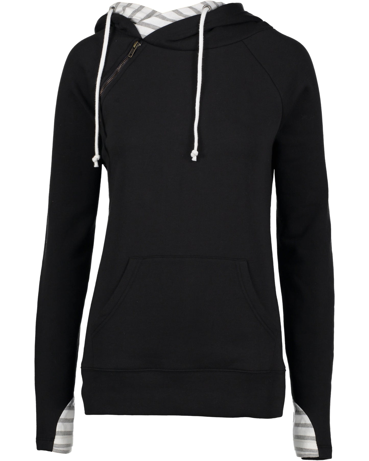 Ladies Stripe Double Hooded Sweatshirt