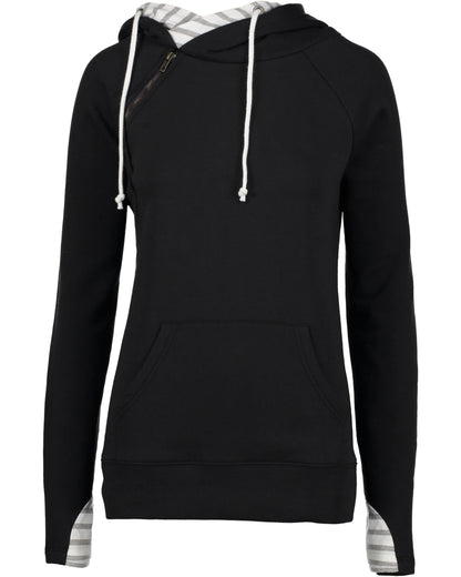 Ladies Stripe Double Hooded Sweatshirt