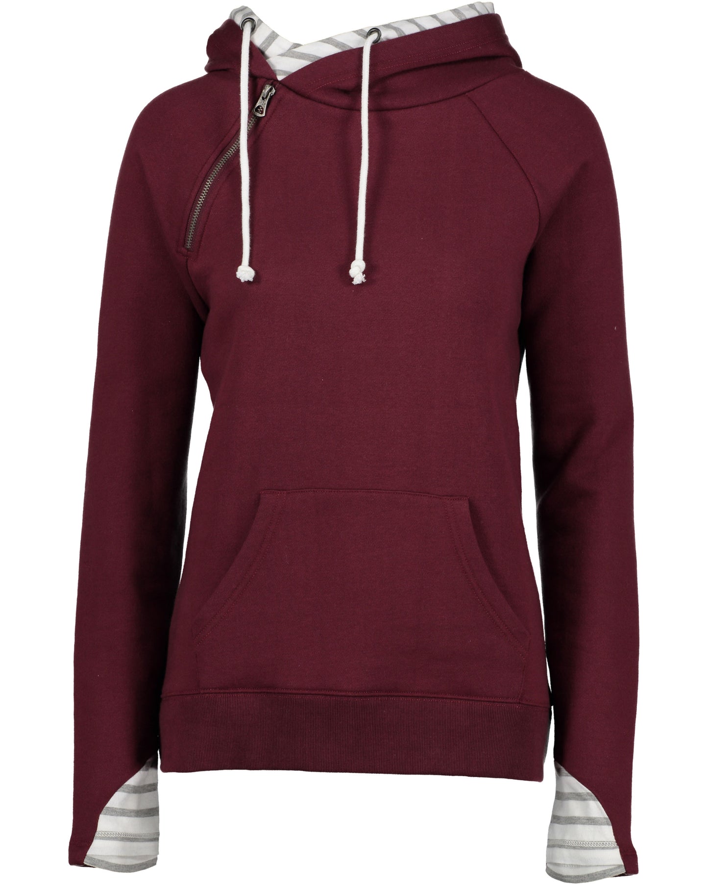 Ladies Stripe Double Hooded Sweatshirt