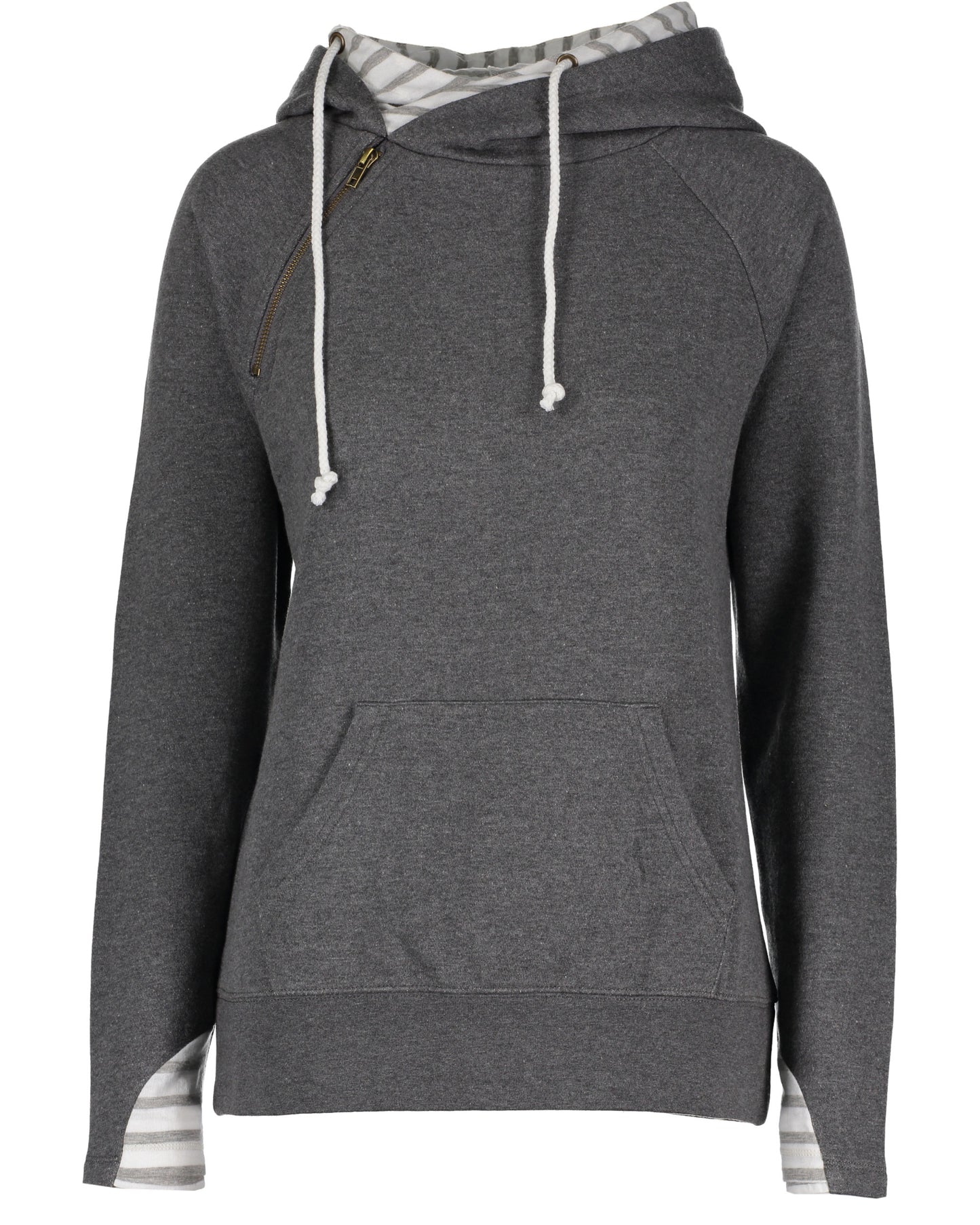 Ladies Stripe Double Hooded Sweatshirt