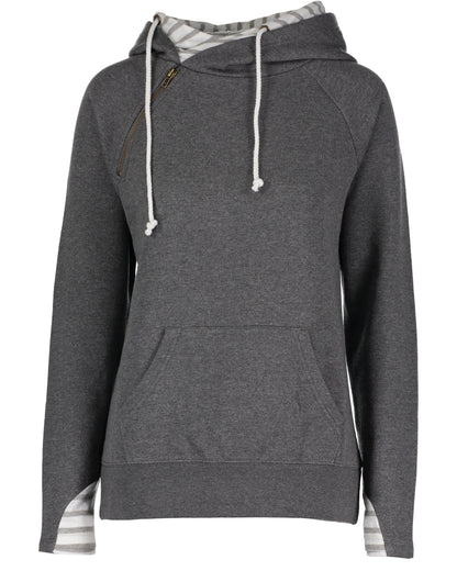 Ladies Stripe Double Hooded Sweatshirt
