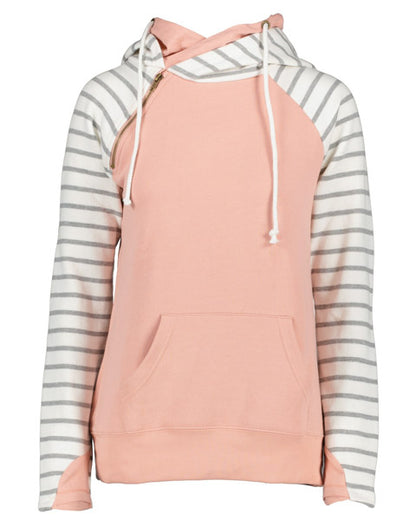 Ladies Stripe Double Hooded Sweatshirt
