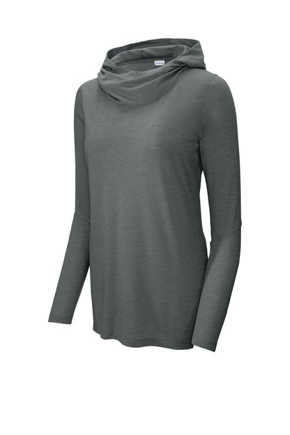Ladies Tri-Blend Wicking Hooded Long Sleeve Hoodie T