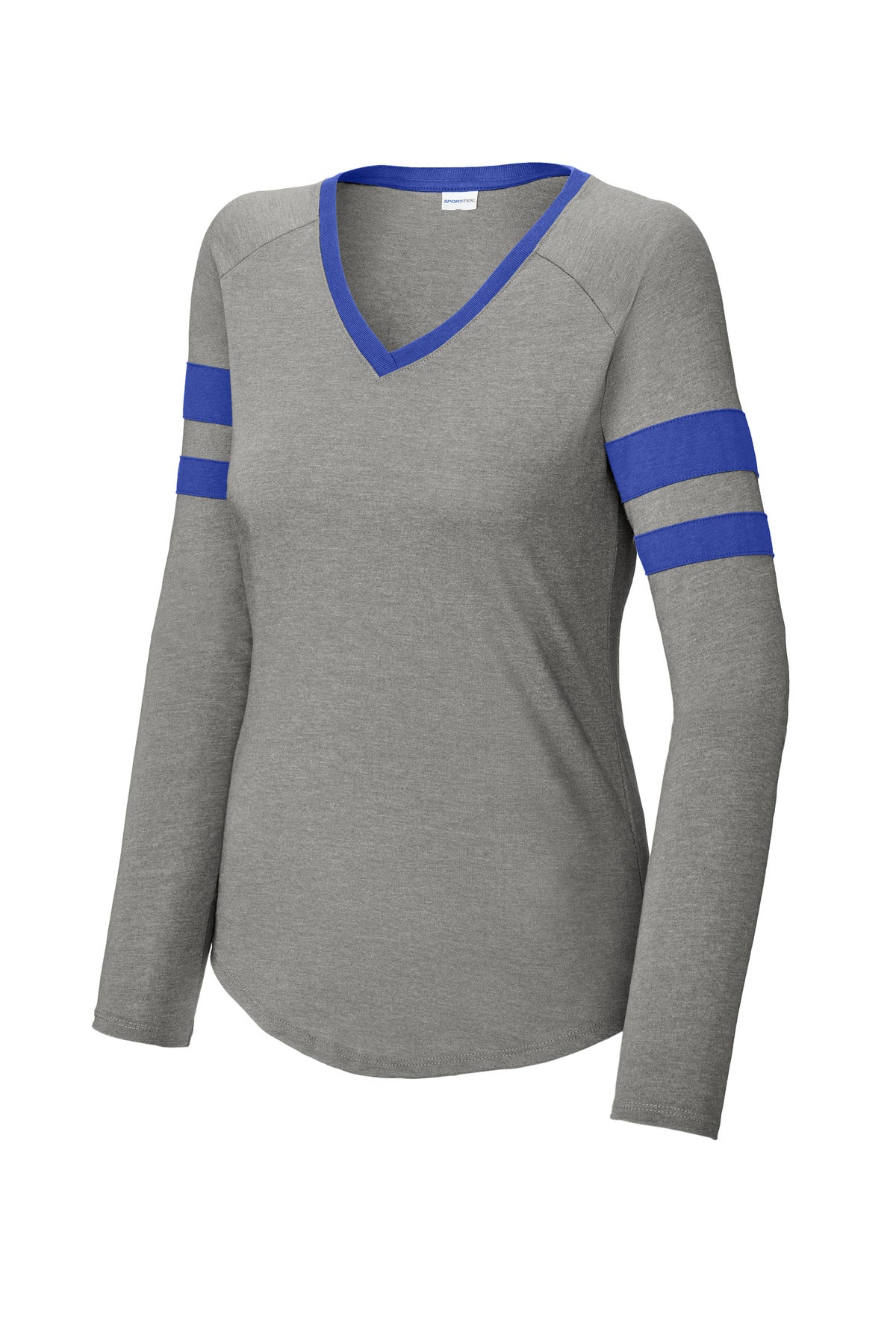 Ladies Halftime Stripe Long Sleeve V-Neck Tee