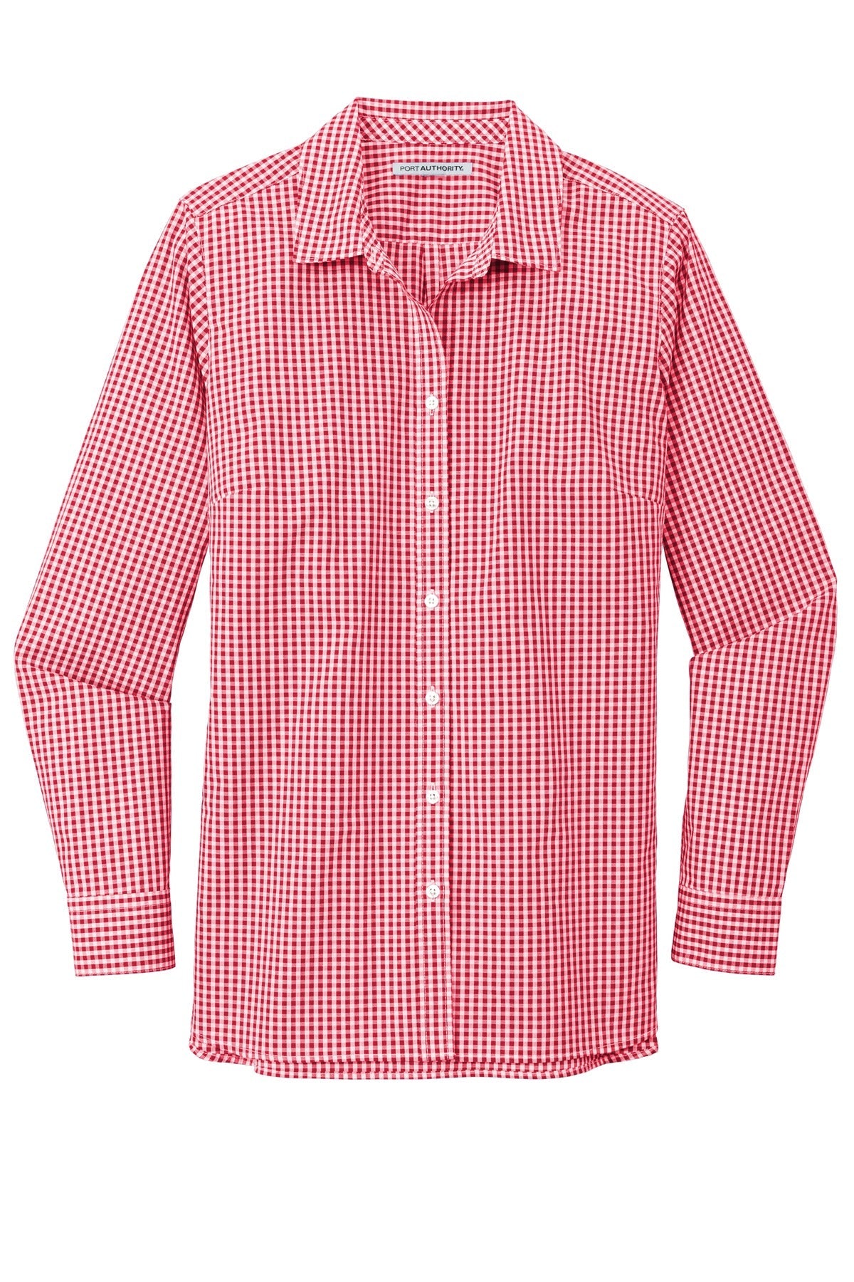 Ladies Broadcloth Gingham Long Sleeve Button Down Shirt