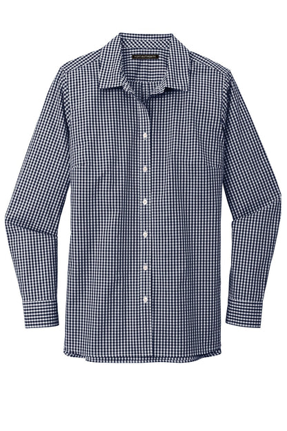 Ladies Broadcloth Gingham Long Sleeve Button Down Shirt