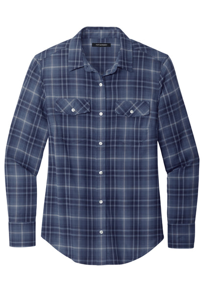 Ladies Ombre Plaid Long Sleeve Shirt