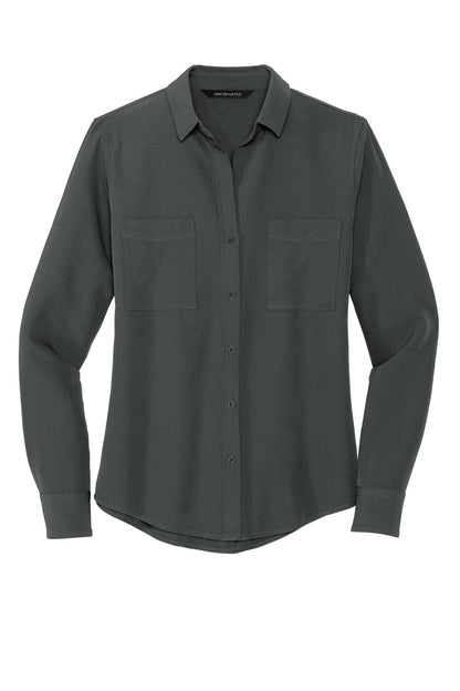 Ladies Long Slv Stretch Crepe Camp Shirt