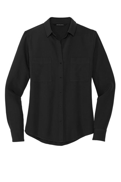 Ladies Long Slv Stretch Crepe Camp Shirt