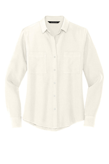 Ladies Long Slv Stretch Crepe Camp Shirt