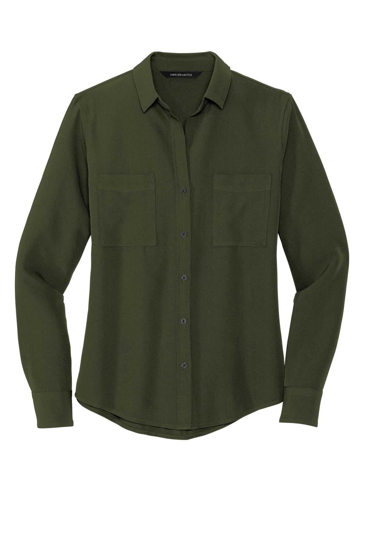 Ladies Long Slv Stretch Crepe Camp Shirt