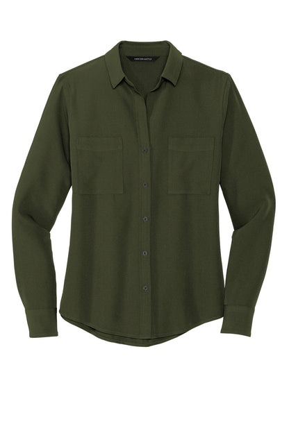Ladies Long Slv Stretch Crepe Camp Shirt