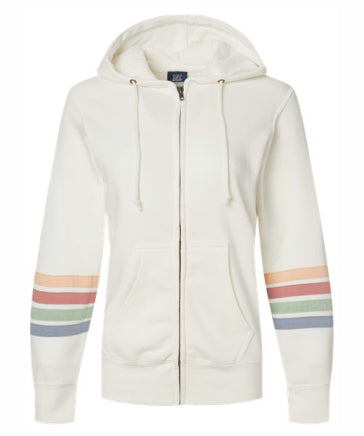 Ladies Striped Sleeves Full-Zip Hooded Sweatshirt