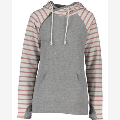 Ladies Stripe Double Hooded Sweatshirt